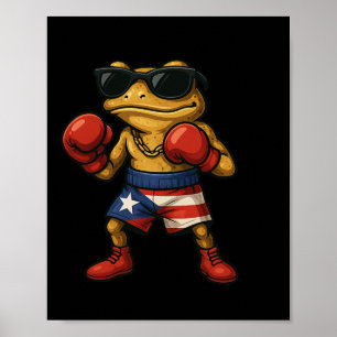 Póster Bandera puertorriqueña de boxeo hunde la diversión