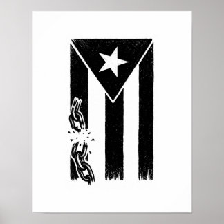 Póster Bandera Puertorriqueña en Blanco y Negro Resistenc