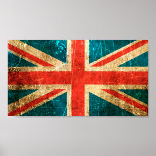 Póster Bandera rasguñada y llevada de Británicos del