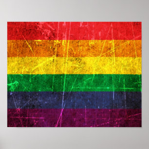 Póster Bandera rasguñada y llevada del arco iris del