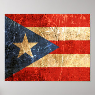 Póster Bandera rasguñada y llevada del puertorriqueño del