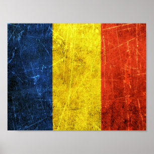 Póster Bandera rasguñada y llevada del rumano del vintage