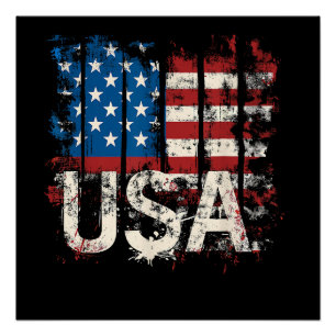 Póster Bandera Retro Americana USA 4 de julio
