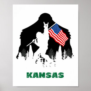 Póster Bandera Retro Sasquatch Kansas EE. UU. Bigfoot Cam