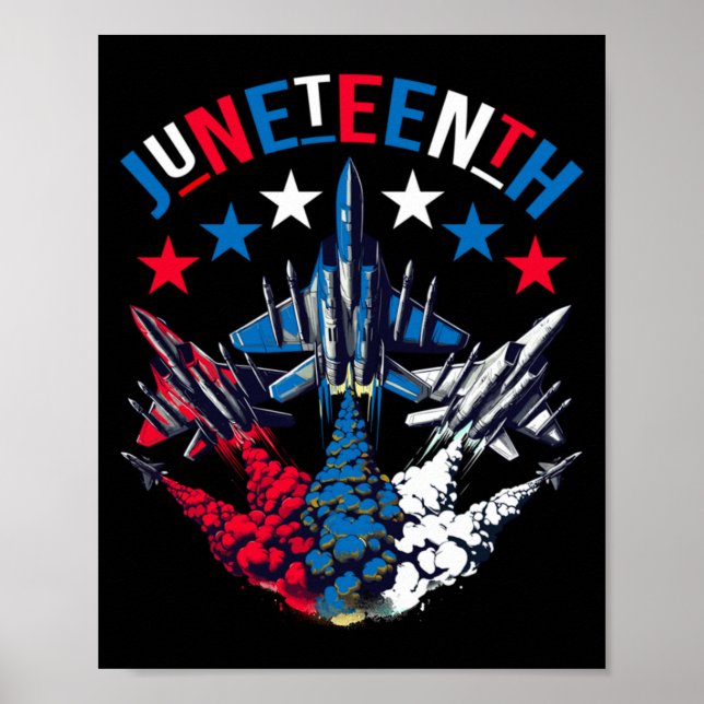 Póster bandera roja blanca azul juneteenth jet de combate (Frente)
