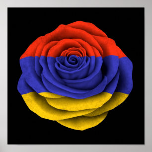 Póster Bandera Rosa armenia en negro