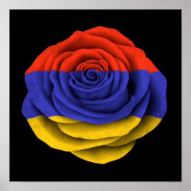 Póster Bandera Rosa armenia en negro (Frente)