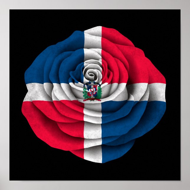 Póster Bandera Rosa de República Dominicana en negro (Frente)
