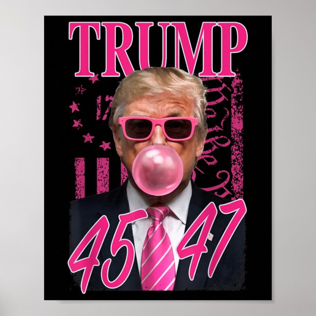 Póster Bandera rosa divertida Trump Bubble Gum 1776 (Frente)