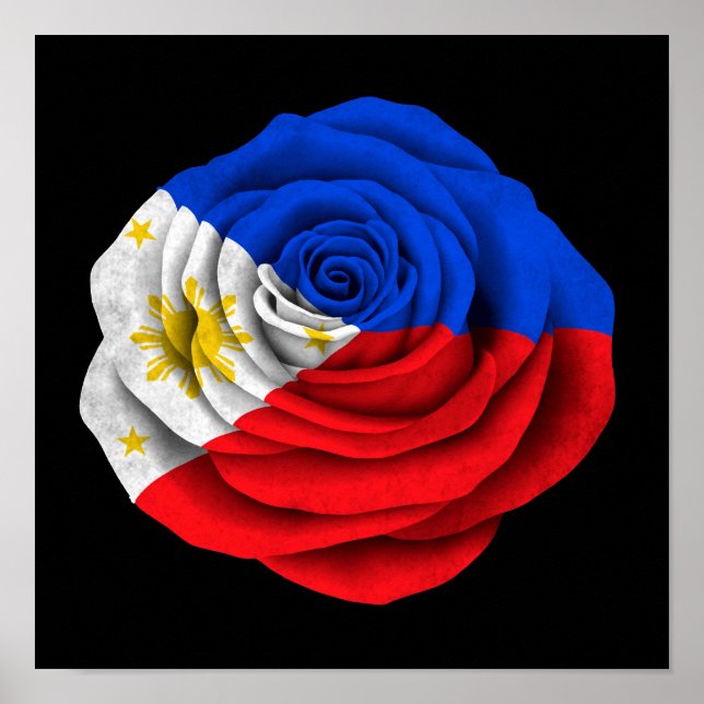 Póster Bandera Rosa filipina en negro (Frente)
