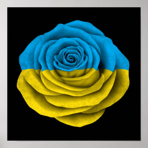 Póster Bandera Rosa ucraniana en negro