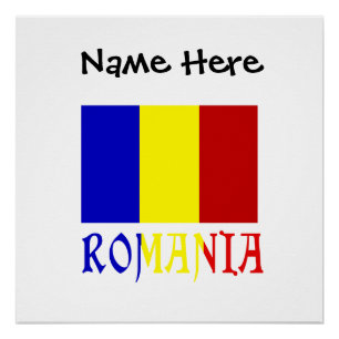 Póster Bandera Rumana Rumania Personalización Negra