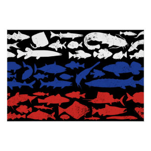 Póster Bandera rusa hecha de peces - Diseño de pesca del 