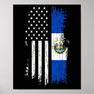 Póster Bandera Salvadoreña Americana - Camiseta El Salvad