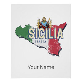 Póster Bandera Sicilia Italia Mapa retro recuerdo de époc