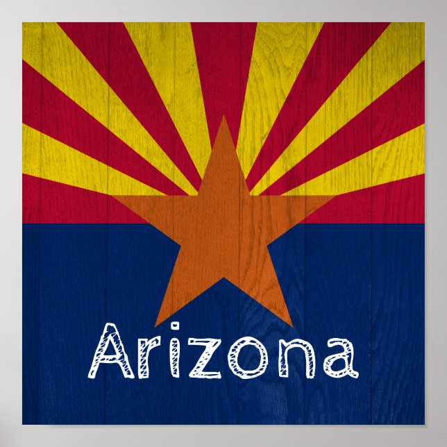 Póster Bandera Starburst de Woodgrain Arizona (Frente)