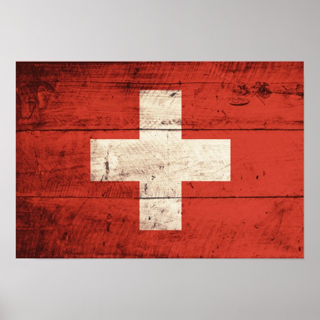 Póster Bandera suiza de madera antigua (Frente)