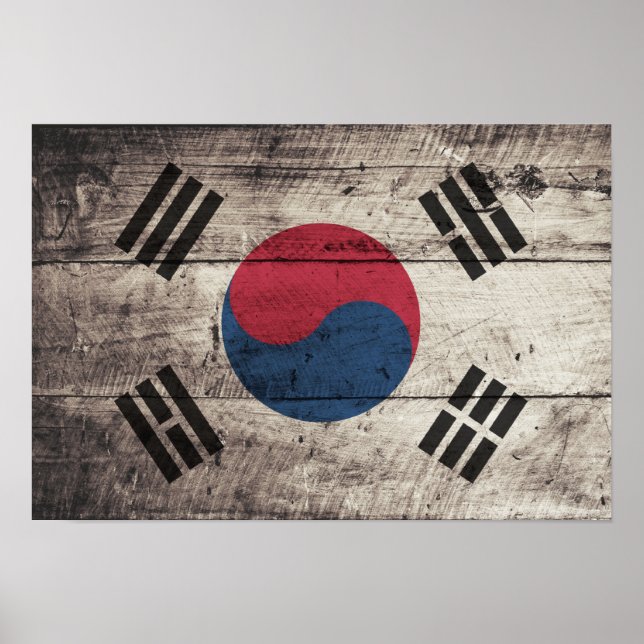 Póster Bandera surcoreana de madera antigua (Frente)