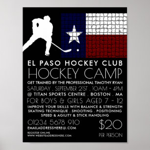 Póster Bandera texana, jugador de hockey, publicidad de c