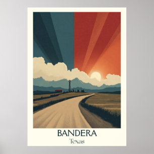 Póster Bandera Texas Cowboy Country Road