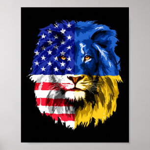 Póster Bandera ucraniana americana Ucrania Cara de León E