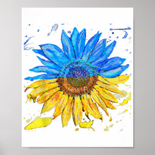 Póster Bandera ucraniana camiseta vintage con girasol
