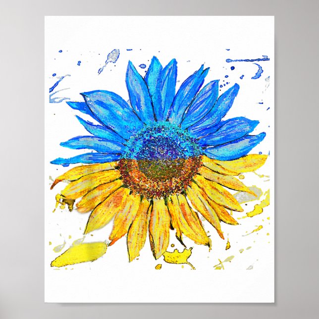 Póster Bandera ucraniana camiseta vintage con girasol (Frente)