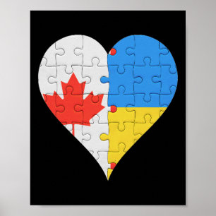 Póster Bandera ucraniana canadiense Corazón Canadá Ucrani