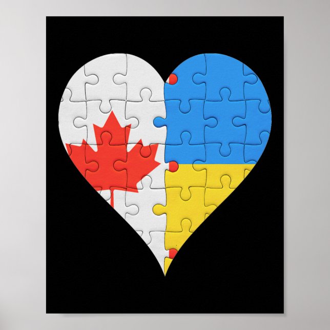Póster Bandera ucraniana canadiense Corazón Canadá Ucrani (Frente)