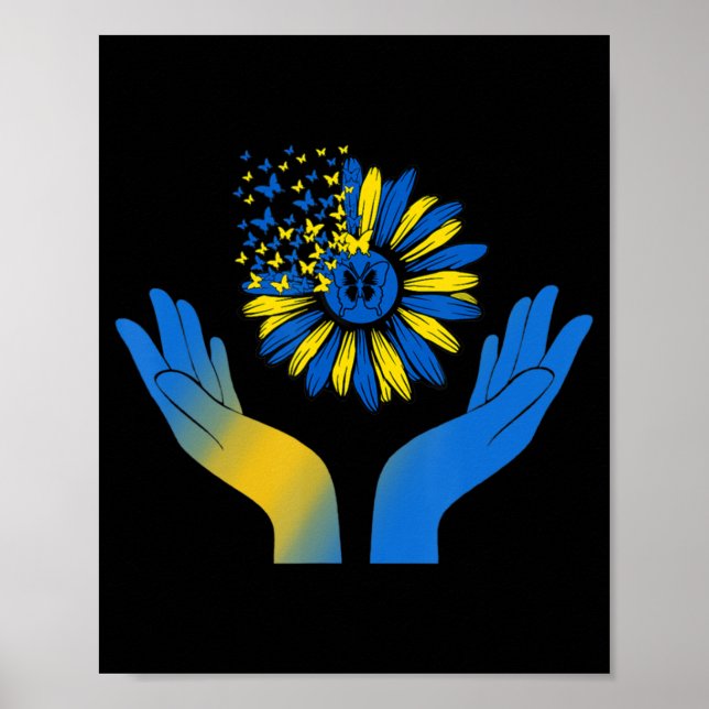Póster Bandera ucraniana de la mariposa del girasol de ma (Frente)