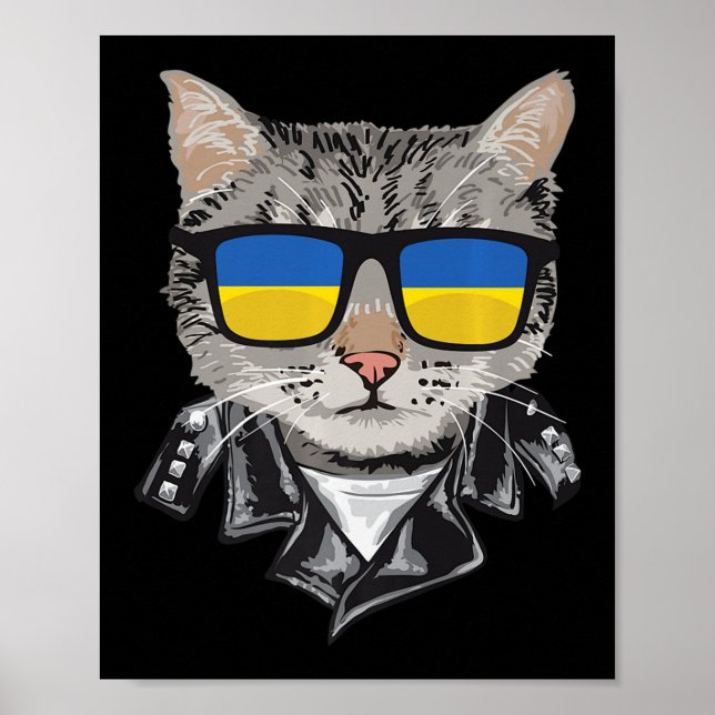Póster Bandera ucraniana gafas de sol gato ucraniano Guay (Frente)