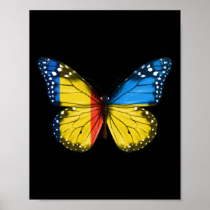 Póster Bandera ucraniana rumana Mariposa Rumania Ucrania