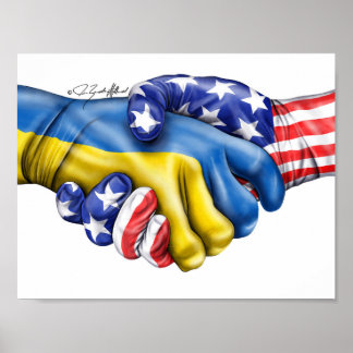 Póster Bandera ucraniana y apretón de manos de la bandera