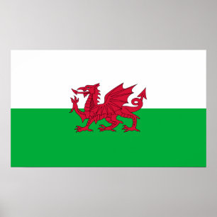 Póster Bandera verde y roja de País de Gales con el