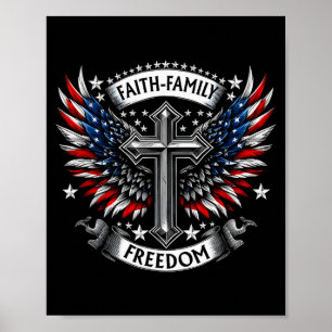 Póster Bandera vintage de EE. UU. Fe Familia Libertad Pat