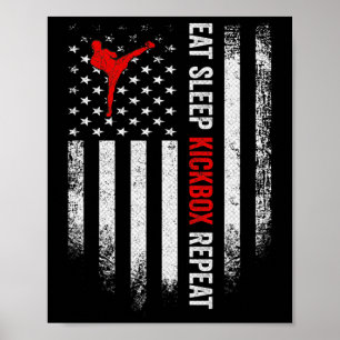 Póster Bandera Vintage De Eeuu Comer Dormir Mma Kickbox R