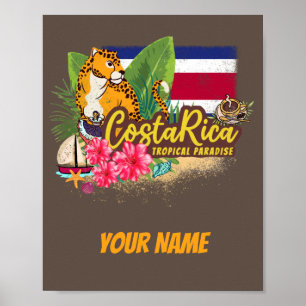 Póster Bandera vintage retro gran gato de Costa Rica Souv