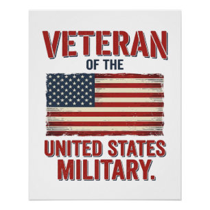 Póster Bandera vintage veterano USA Diseño vectorial mili