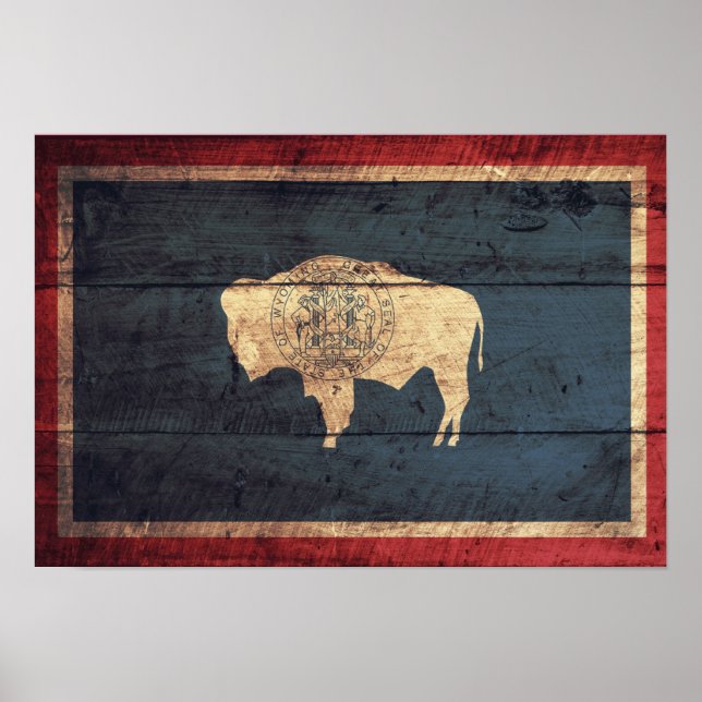 Póster Bandera Wyoming de la Vieja Madera (Frente)