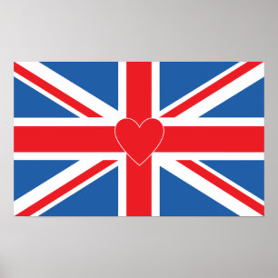 Póster Bandera y corazón de Union Jack