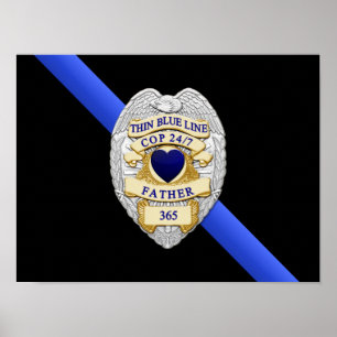 Póster Bandera y distintivo delgado de la línea azul