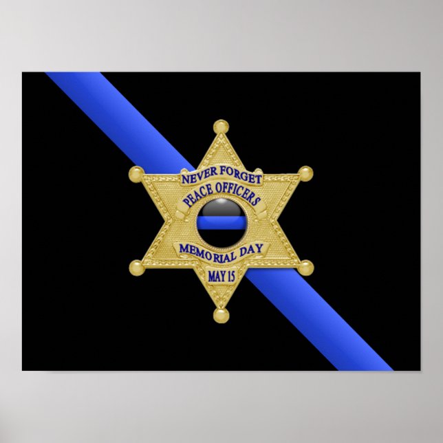 Póster Bandera y distintivo delgado de la línea azul (Frente)