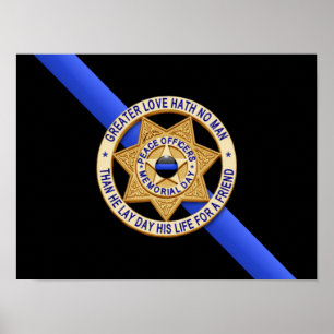 Póster Bandera y distintivo delgado de la línea azul