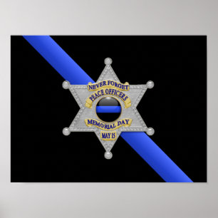 Póster Bandera y distintivo delgado de la línea azul
