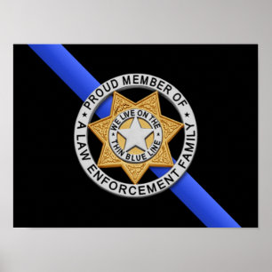 Póster Bandera y distintivo delgado de la línea azul