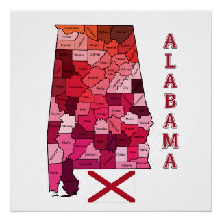 Póster Bandera y mapa de Alabama