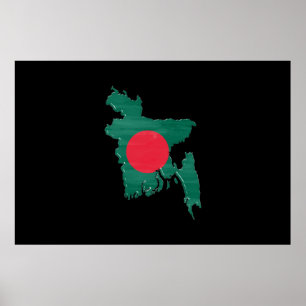 Póster Bandera y mapa de Bangladesh