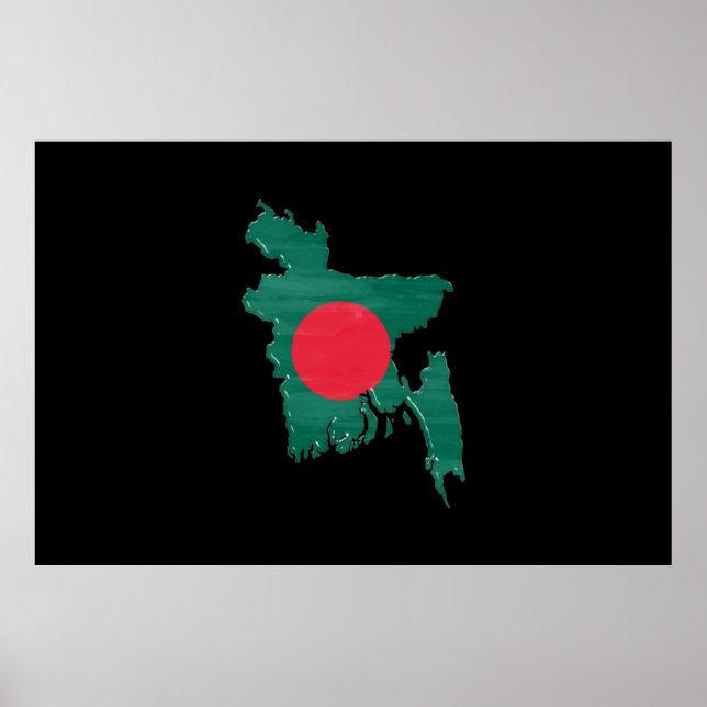 Póster Bandera y mapa de Bangladesh (Frente)