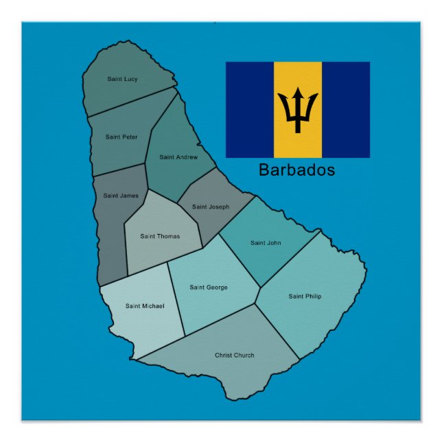 Póster Bandera y mapa de Barbados (Anverso)