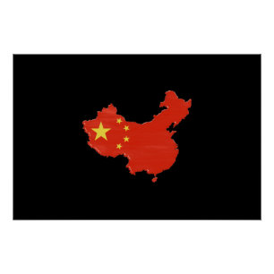 Póster Bandera y mapa de China